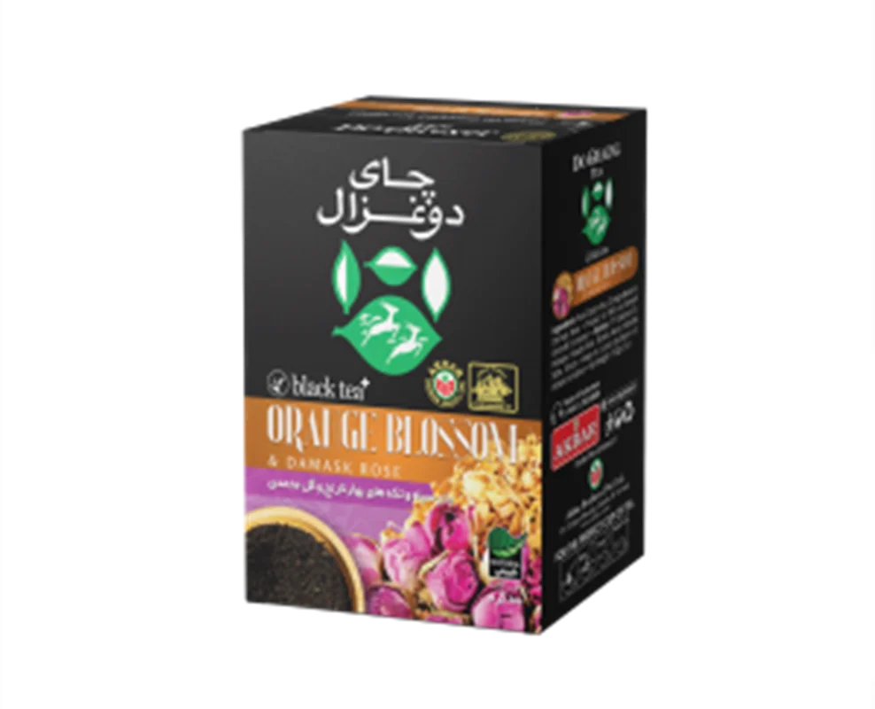 چای دو غزال سیاه 100 گرمی با تکه های دارچین و گل محمدی